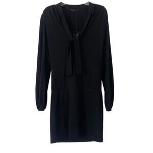 Black Halo Dress Black Long Sleeve Sheath Dress Tie Neck Pleated Size Medium New